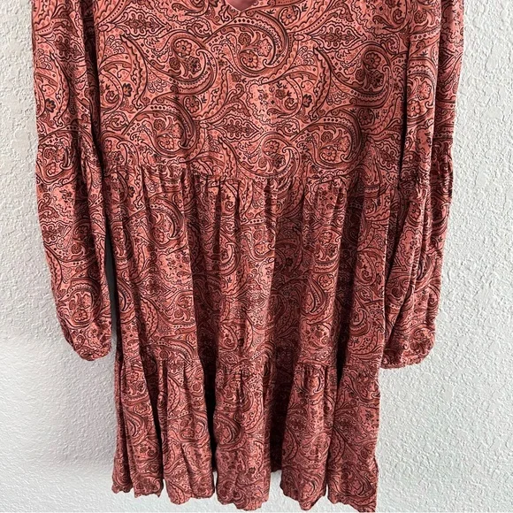 Lucky Brand Paisley Boho Babydoll Dress Small Long Sleeve Tiered - Picture 3 of 11